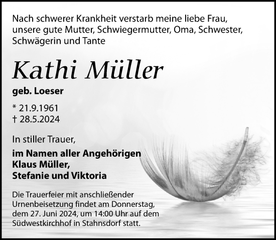 Traueranzeige von Kathi Müller von Märkischen Allgemeine Zeitung