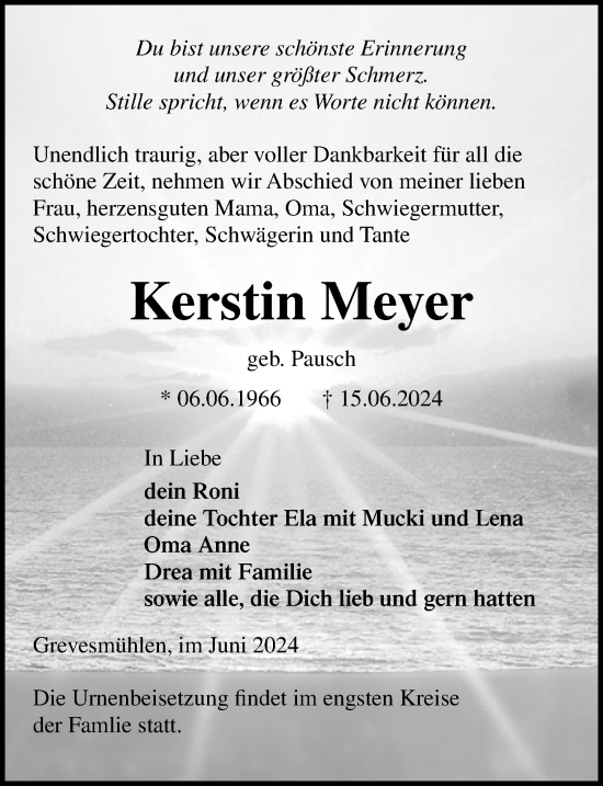 Traueranzeige von Kerstin Meyer von Ostsee-Zeitung GmbH