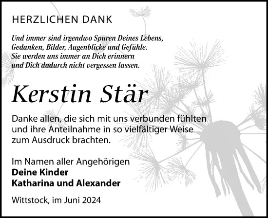 Traueranzeige von Kerstin Stär von Wochenspiegel