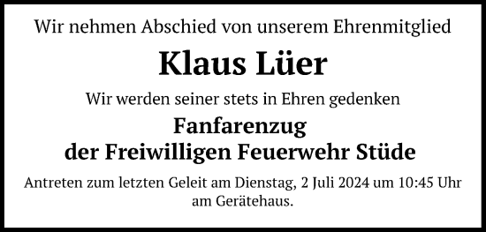 Traueranzeige von Klaus Lüer von Aller Zeitung
