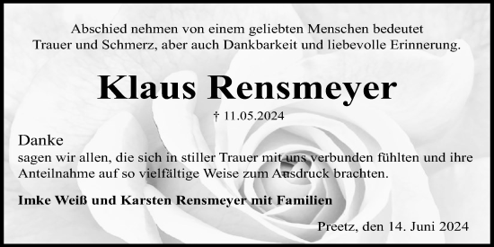 Traueranzeige von Klaus Rensmeyer von Kieler Nachrichten