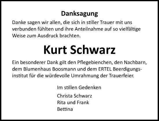 Traueranzeige von Kurt Schwarz von Ostsee-Zeitung GmbH