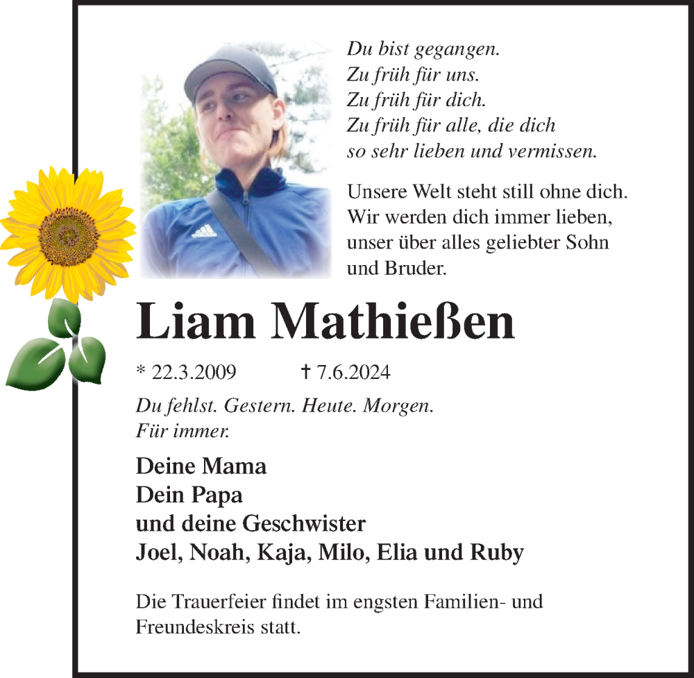  Traueranzeige für Liam Mathießen vom 23.06.2024 aus Lübecker Nachrichten
