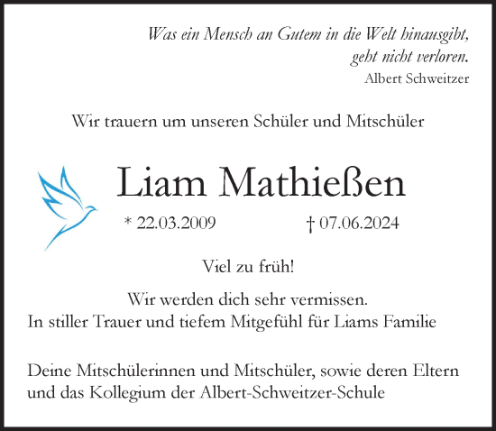 Traueranzeige von Liam Mathießen von Lübecker Nachrichten