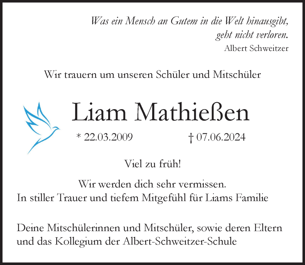  Traueranzeige für Liam Mathießen vom 23.06.2024 aus Lübecker Nachrichten