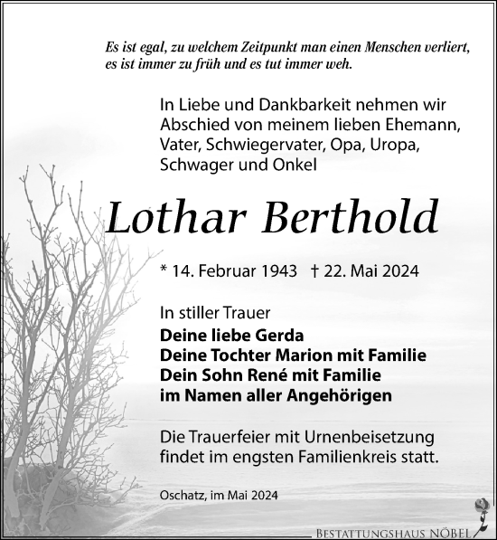 Traueranzeige von Lothar Berthold von Leipziger Volkszeitung