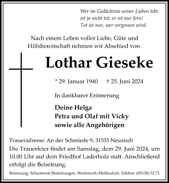 Traueranzeige von Lothar Gieseke von Hannoversche Allgemeine Zeitung/Neue Presse