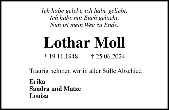 Traueranzeige von Lothar Moll von Lübecker Nachrichten
