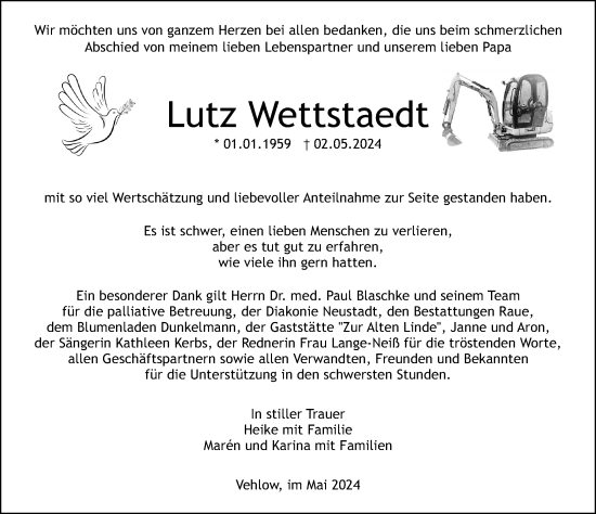 Traueranzeige von Lutz Wettstaedt von Wochenspiegel