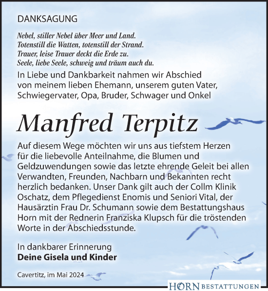 Traueranzeige von Manfred Terpitz von Leipziger Volkszeitung