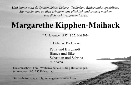 Traueranzeige von Margarethe Kipphen-Maihack von Göttinger Tageblatt
