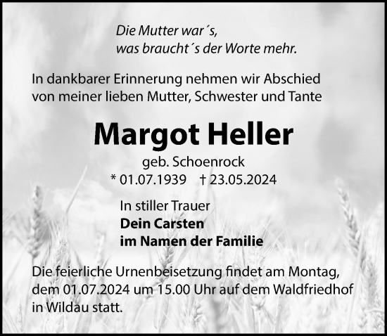 Traueranzeige von Margot Heller von Märkischen Allgemeine Zeitung