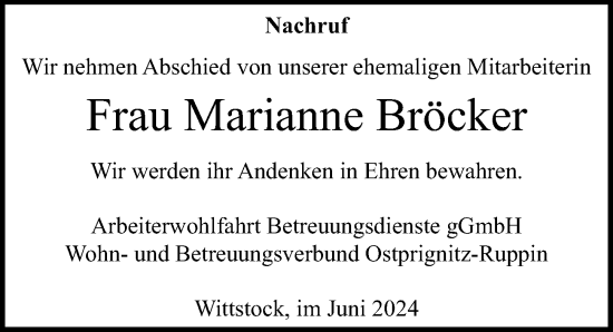 Traueranzeige von Marianne Bröcker von Märkischen Allgemeine Zeitung