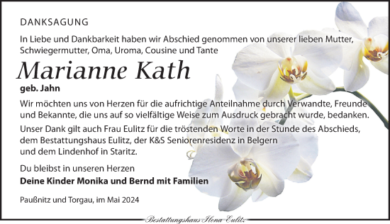 Traueranzeige von Marianne Kath von Torgauer Zeitung