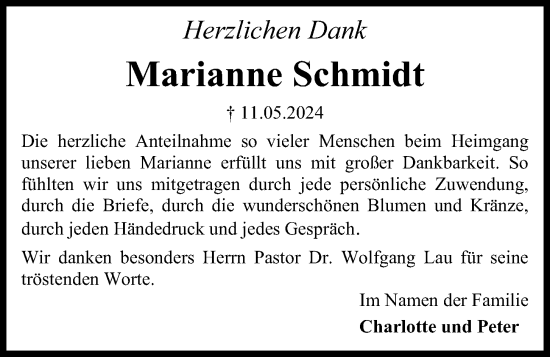 Traueranzeige von Marianne Schmidt von Kieler Nachrichten