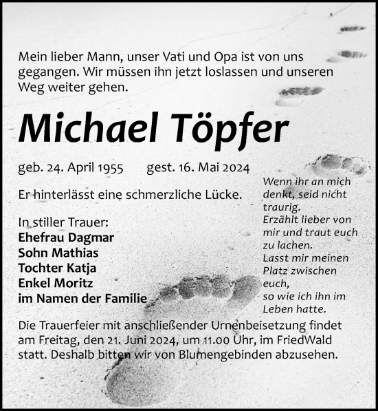Traueranzeige von Michael Töpfer von Leipziger Volkszeitung