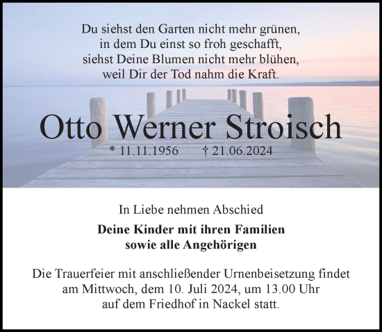 Traueranzeige von Otto Werner Stroisch von Wochenspiegel