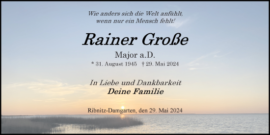 Traueranzeige von Rainer Große von Ostsee-Zeitung GmbH