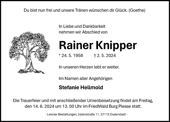 Traueranzeige von Rainer Knipper von Göttinger Tageblatt