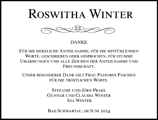 Traueranzeige von Roswitha Winter von Lübecker Nachrichten