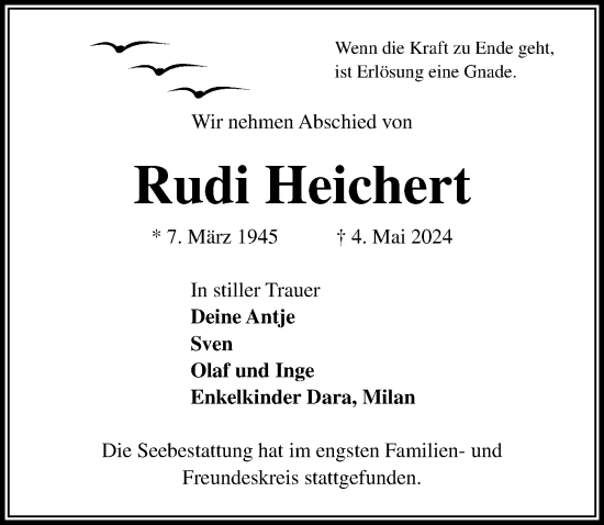 Traueranzeige von Rudi Heichert von Lübecker Nachrichten