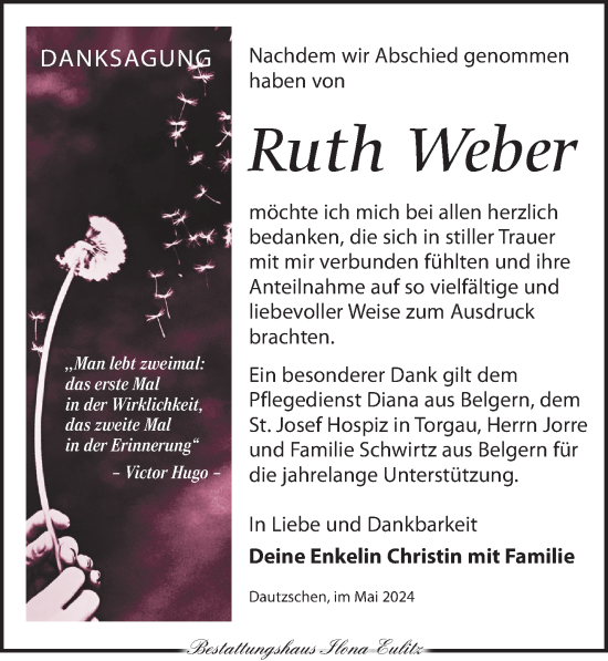 Traueranzeige von Ruth Weber von Torgauer Zeitung