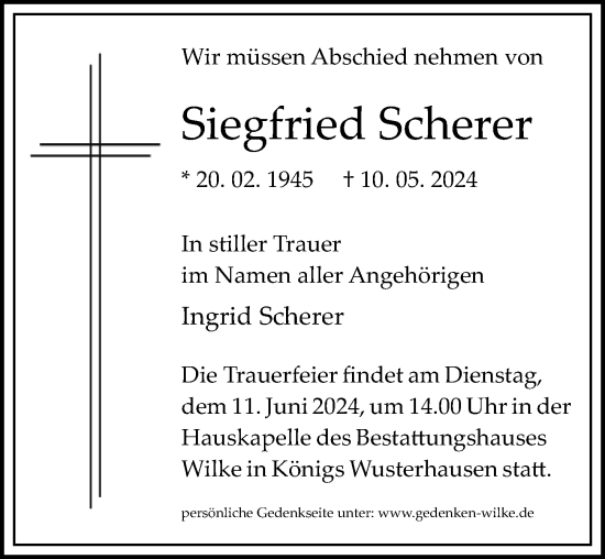 Traueranzeige von Siegfried Scherer von Märkischen Allgemeine Zeitung
