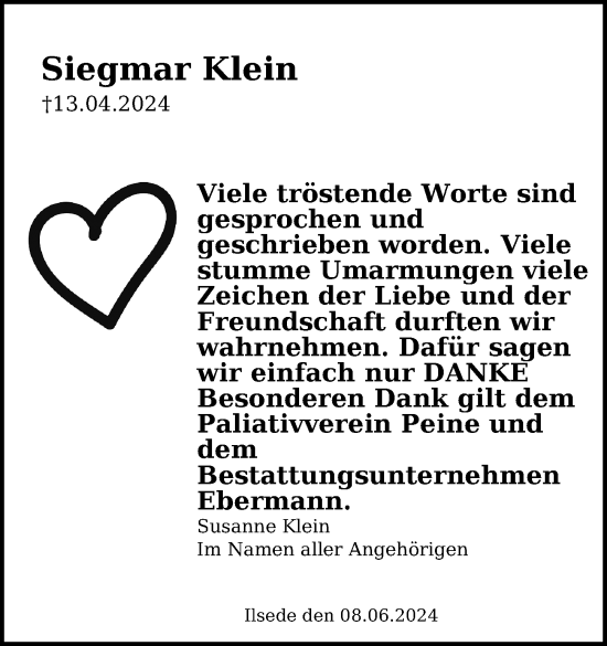 Traueranzeige von Siegmar Klein von Peiner Allgemeine Zeitung