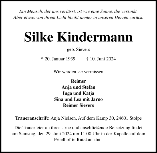 Traueranzeige von Silke Kindermann von Lübecker Nachrichten
