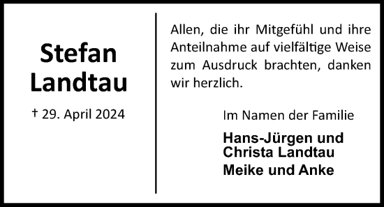 Traueranzeige von Stefan Landtau von Kieler Nachrichten