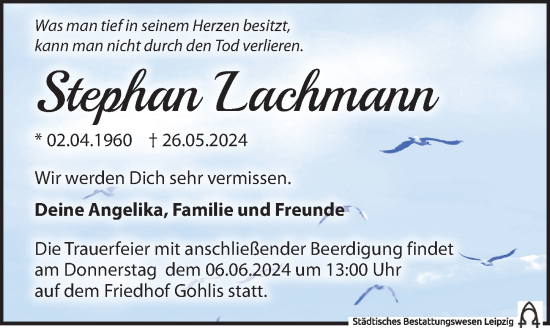 Traueranzeige von Stephan Lachmann von Leipziger Volkszeitung