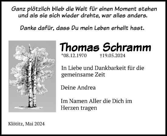 Traueranzeige von Thomas Schramm von Leipziger Volkszeitung