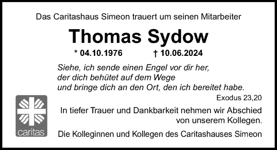 Traueranzeige von Thomas Sydow von Lübecker Nachrichten