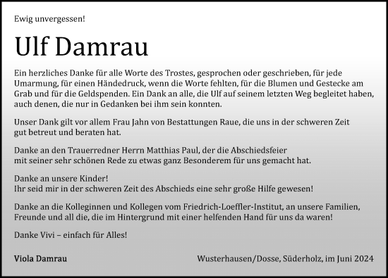 Traueranzeige von Ulf Damrau von Wochenspiegel