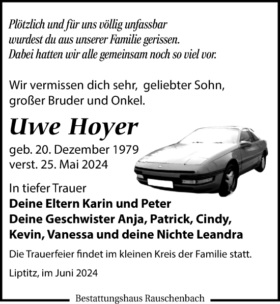 Traueranzeige von Uwe Hoyer von Leipziger Volkszeitung