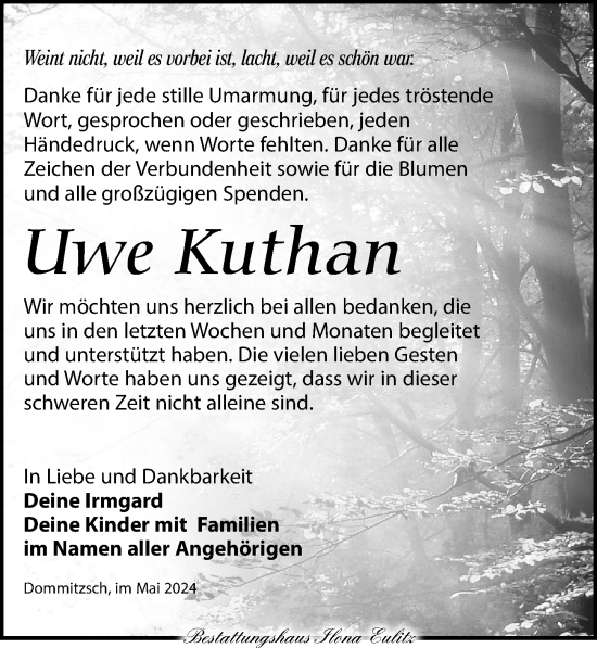 Traueranzeige von Uwe Kuthan von Torgauer Zeitung