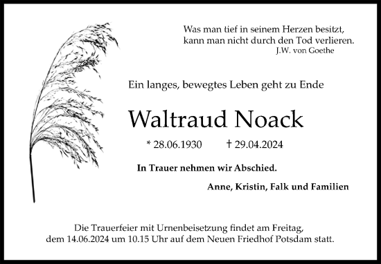 Traueranzeige von Waltraud Noack von Märkischen Allgemeine Zeitung