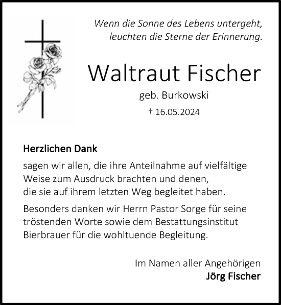 Traueranzeige von Waltraut Fischer von Hannoversche Allgemeine Zeitung/Neue Presse