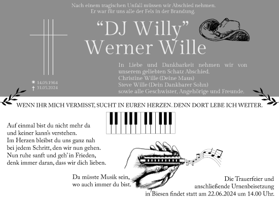 Traueranzeige von Werner Wille von Wochenspiegel