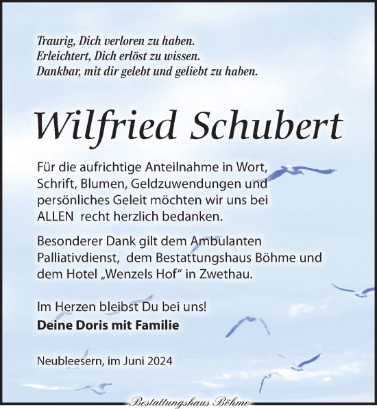 Traueranzeige von Wilfried Schubert von Torgauer Zeitung