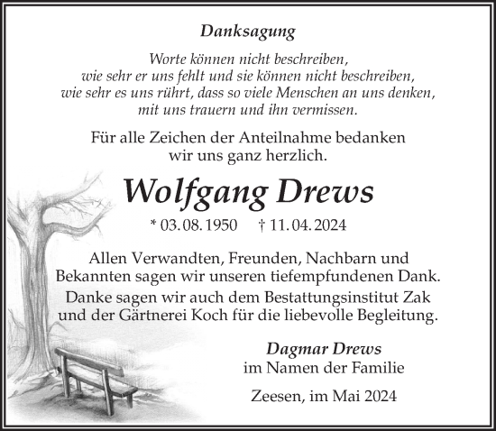 Traueranzeige von Wolfgang Drews von Märkischen Allgemeine Zeitung