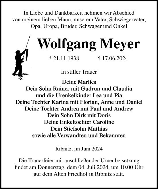 Traueranzeige von Wolfgang Meyer von Ostsee-Zeitung GmbH