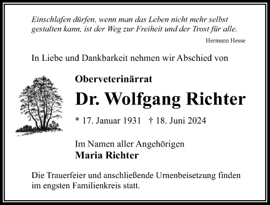 Traueranzeige von Wolfgang Richter von Märkischen Allgemeine Zeitung