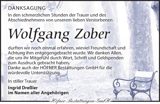 Traueranzeige von Wolfgang Zober von Torgauer Zeitung