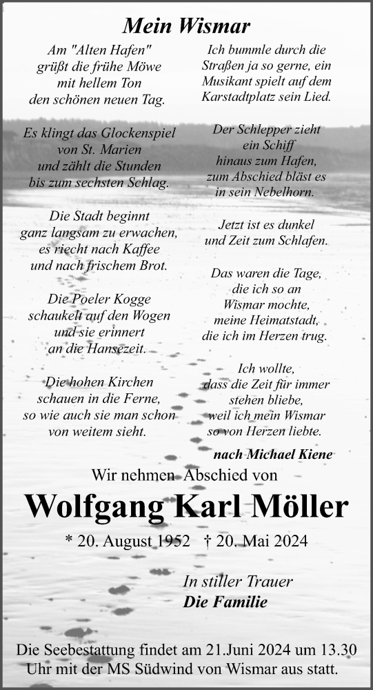 Traueranzeige von Wolfgang Karl Möller von Ostsee-Zeitung GmbH