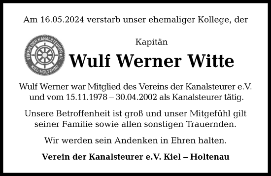 Traueranzeige von Wulf Werner Witte von Kieler Nachrichten