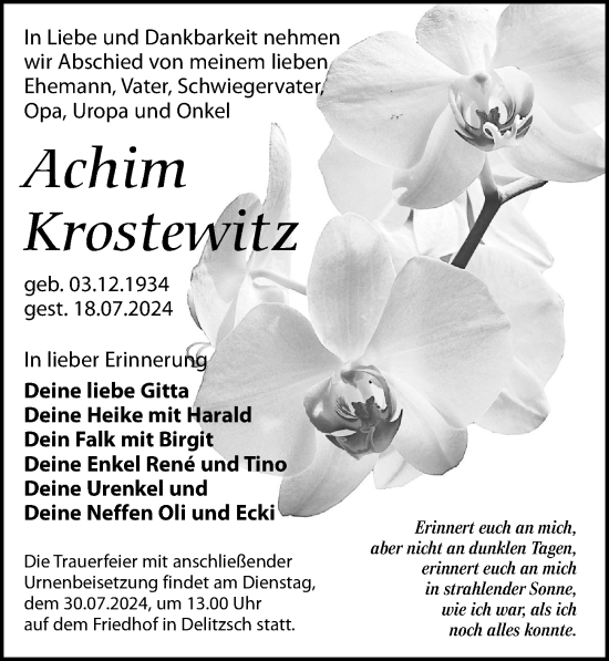 Traueranzeige von Achim Krostewitz von Leipziger Volkszeitung