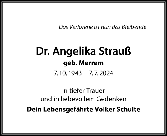 Traueranzeige von Angelika Strauß von Leipziger Volkszeitung