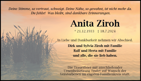 Traueranzeige von Anita Ziroh von Peiner Allgemeine Zeitung