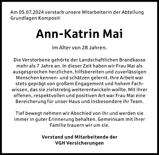Traueranzeige von Ann-Katrin Mai von Hannoversche Allgemeine Zeitung/Neue Presse
